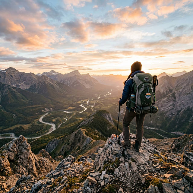 Personne en randonnée regardant la vallée